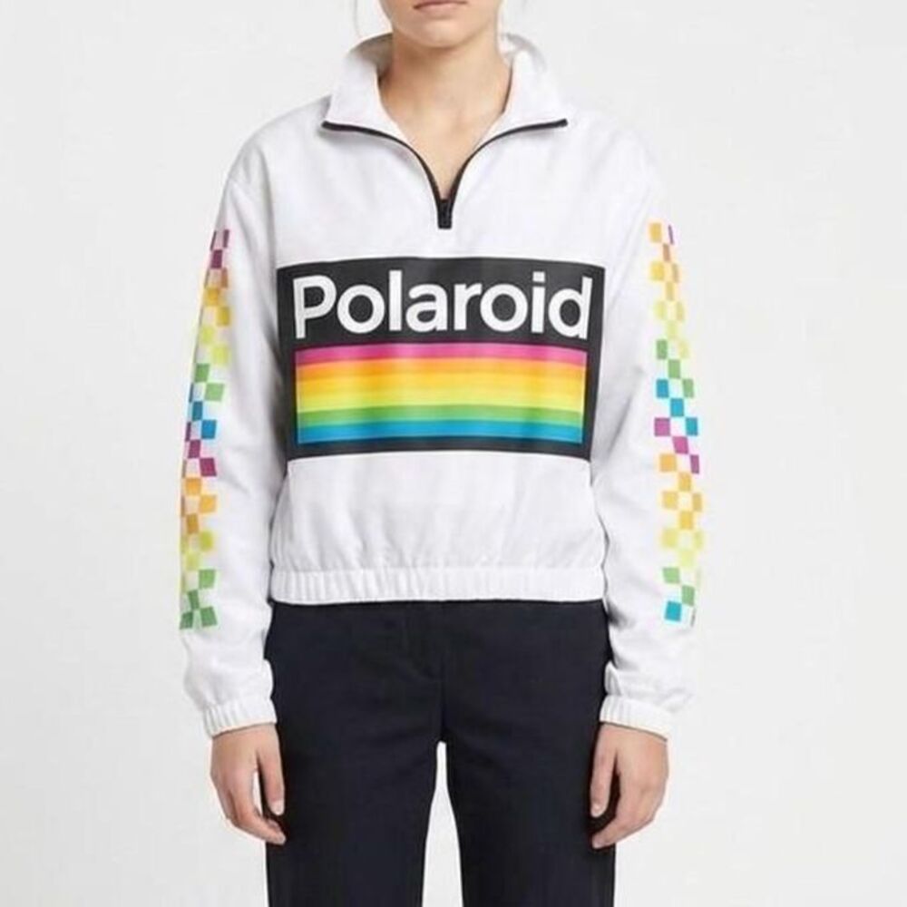 Polaroid Rainbow Vintage Style Windbreaker Jacket Size XL Y2k unique colorblock
